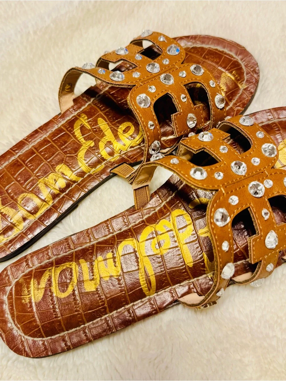Sam Edelman Tan BRIDGET CRYSTAL Embellished Slide Sandals - SIZE 2